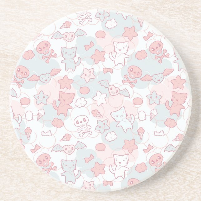 kawaii Muster mit Gekritzel Getränkeuntersetzer (Vorne)
