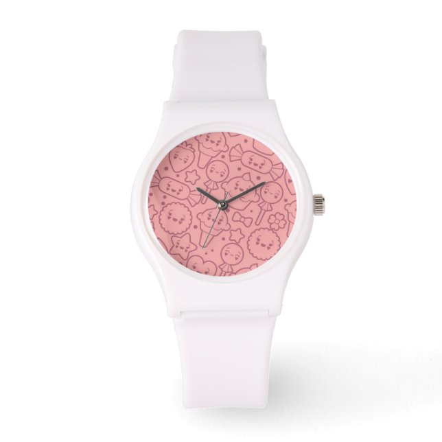 Kawaii-Muster mit niedlichen Kuchen Armbanduhr (Vorderseite)