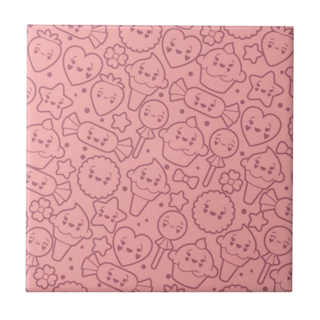 Kawaii Muster mit niedlichen Kuchen Fliese (Vorderseite)