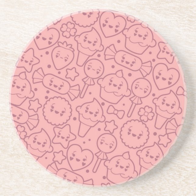 Kawaii Muster mit niedlichen Kuchen Getränkeuntersetzer (Vorne)
