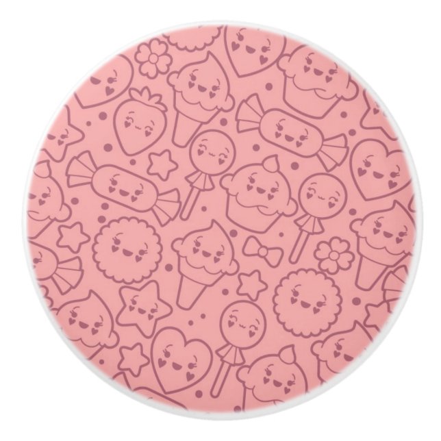 Kawaii Muster mit niedlichen Kuchen Keramikknauf (Vorderseite)
