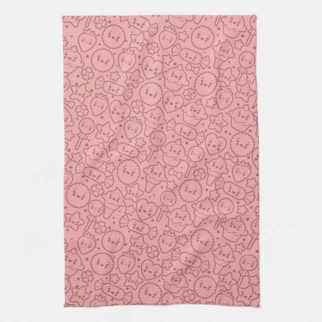Kawaii Muster mit niedlichen Kuchen Küchentuch (Vertikal)