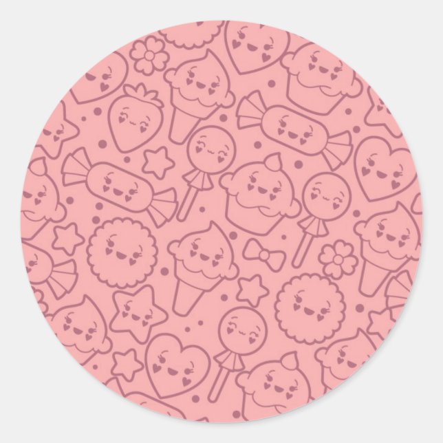 Kawaii Muster mit niedlichen Kuchen Runder Aufkleber (Vorderseite)