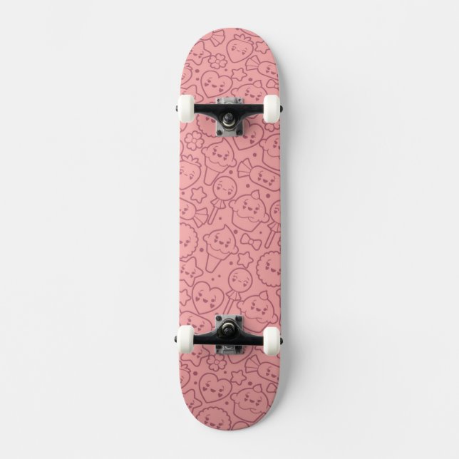 Kawaii Muster mit niedlichen Kuchen Skateboard (Vorderseite)