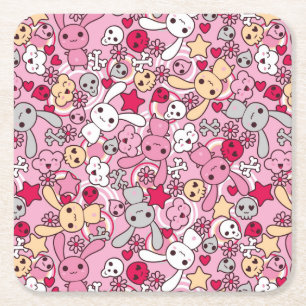 Kawaii Muster Rechteckiger Pappuntersetzer