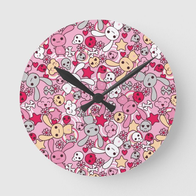 Kawaii-Muster Runde Wanduhr (Vorderseite)