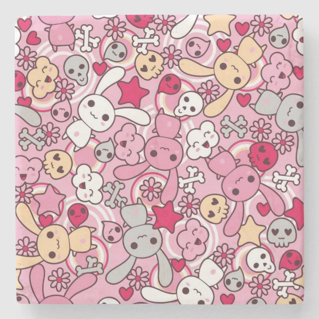 Kawaii Muster Steinuntersetzer (Vorderseite)
