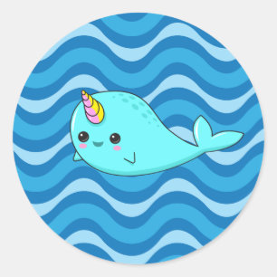 Kawaii Narwhal Blau bewegt Aufkleber wellenartig