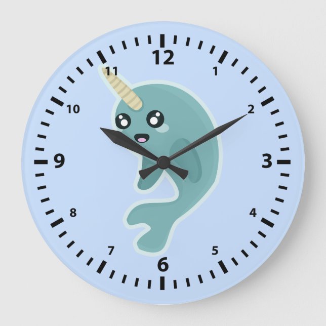 Kawaii Narwhal Große Wanduhr (Vorderseite)