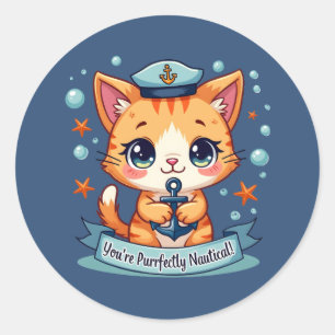 Kawaii Nautical Cat Sailing Anchor Pub Runder Aufkleber