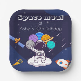 Kawaii Navy Blue Astronaut Space Theme Square Pappteller