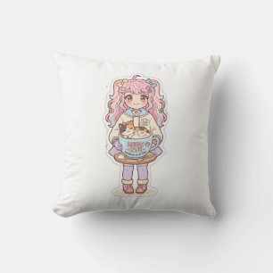 Kawaii Neko Cafe Anime Girl Chibi Wurfkissen Kissen