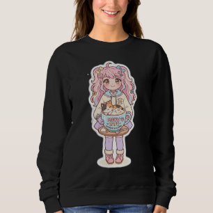 Kawaii Neko Cafe Chibi Anime Mädchen schwarzer Swe Sweatshirt