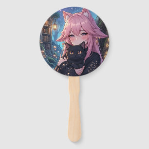 Kawaii Neko Mädchen & schwarze Katze Magische Part Fächer