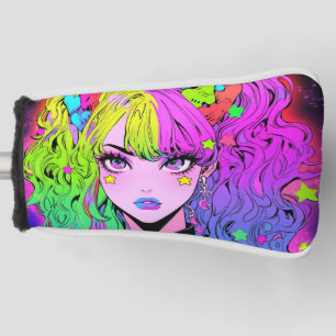 Kawaii Neon Rainbow Pigtails Bangs Anime Girl Golf Headcover