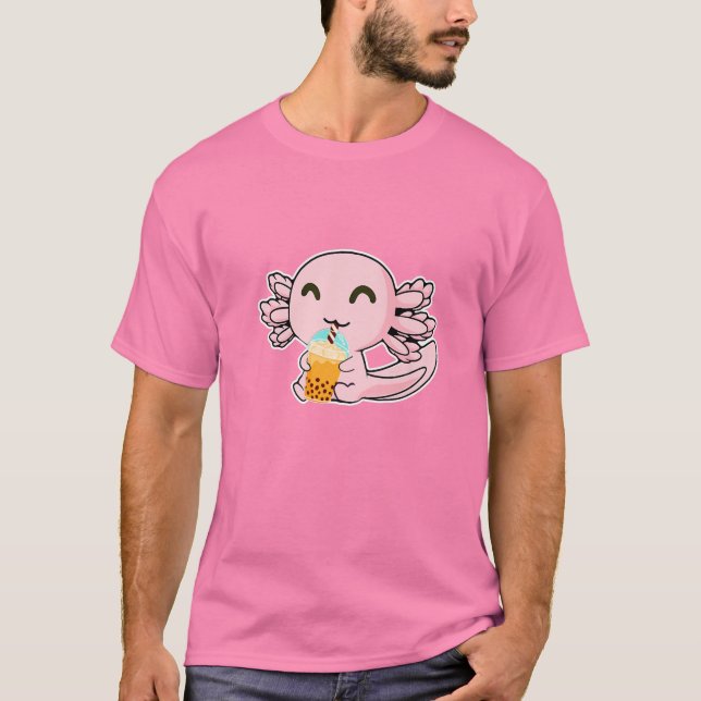 Kawaii Niedlich Anime Axolotl Boba Tea Bubble Milk T-Shirt (Vorderseite)