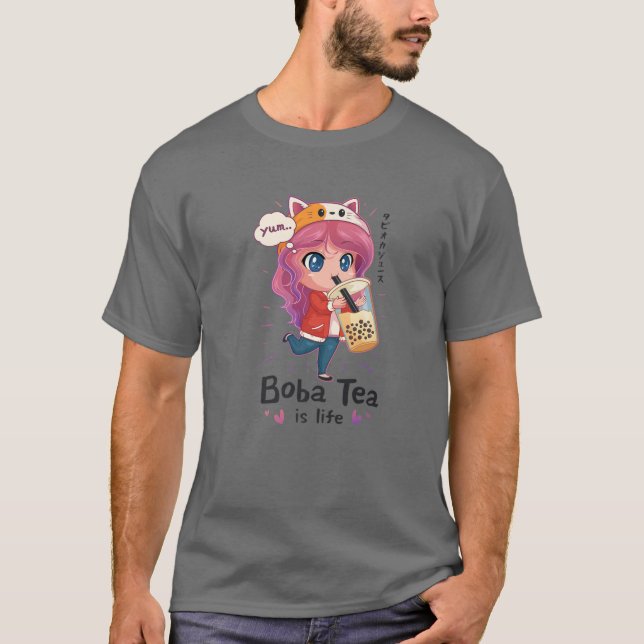 Kawaii Niedlich Anime Girl Otaku Japanischer Boba  T-Shirt (Vorderseite)