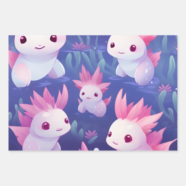 Kawaii Niedlich Baby Axolotls Geschenkpapier Set (Vorderseite)