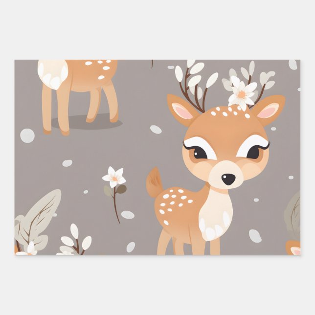 Kawaii Niedlich Baby Deer Geschenkpapier Set (Vorderseite)