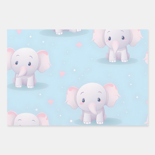 Kawaii Niedlich Baby Elephant Geschenkpapier Set (Vorderseite)