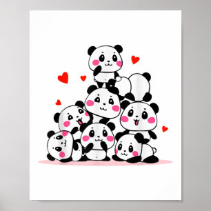 Kawaii Niedlich Baby Panda Pile mit Red Hearent Va Poster