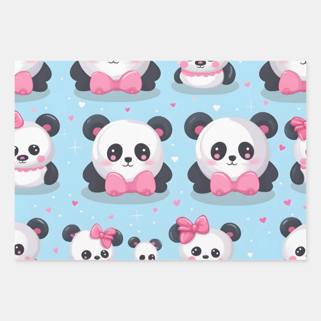 Kawaii Niedlich Baby Pandas Geschenkpapier Set (Vorderseite)