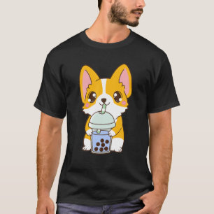 Kawaii Niedlich Boba Corgi Dog Blauer Milchteer T-Shirt