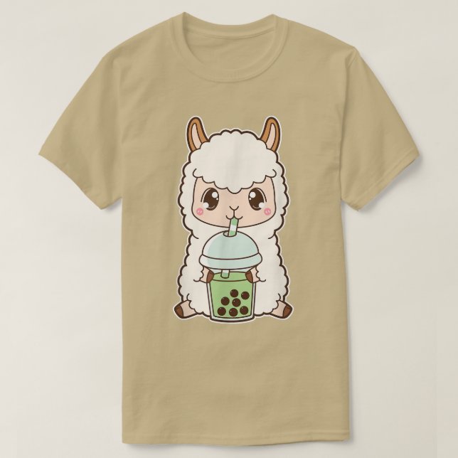 Kawaii Niedlich Boba Llama Alpaca Matcha Grüne Bla T-Shirt (Design vorne)