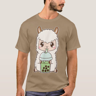 Kawaii Niedlich Boba Llama Alpaca Matcha Grüne Bla T-Shirt