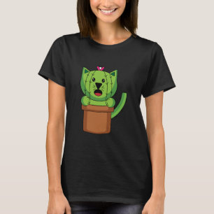Kawaii Niedlich Cat Cactus Pflanze T - Shirt