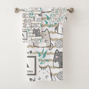 Kawaii Niedlich Cat Pattern (2) Badhandtuch Set