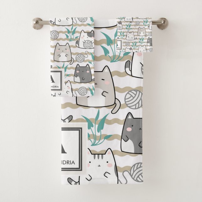 Kawaii Niedlich Cat Pattern (2) Badhandtuch Set (Insitu)