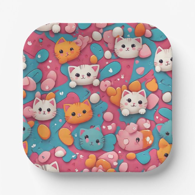 Kawaii Niedlich Cat Pattern Print Paper Teller (Vorderseite)