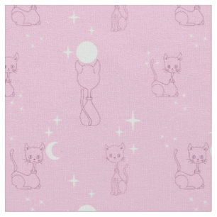 Kawaii Niedlich Cats Moon Stars Pink Muster Stoff