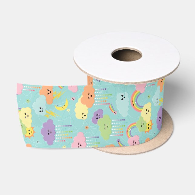 Kawaii Niedlich Cloud Sun Moon Gender Neutral Must Satinband (Spule)