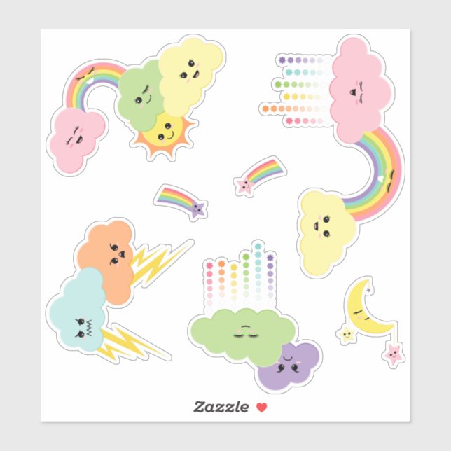 Kawaii Niedlich Clouds Sun Moon Rainbow Stars Aufkleber (Blatt)