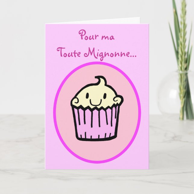 Kawaii Niedlich Cupcake French Birthday Card Karte (Vorderseite)