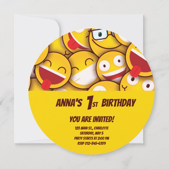 Kawaii Niedlich Emoji Emoticon Geburtstag Einladung (Rückseite)