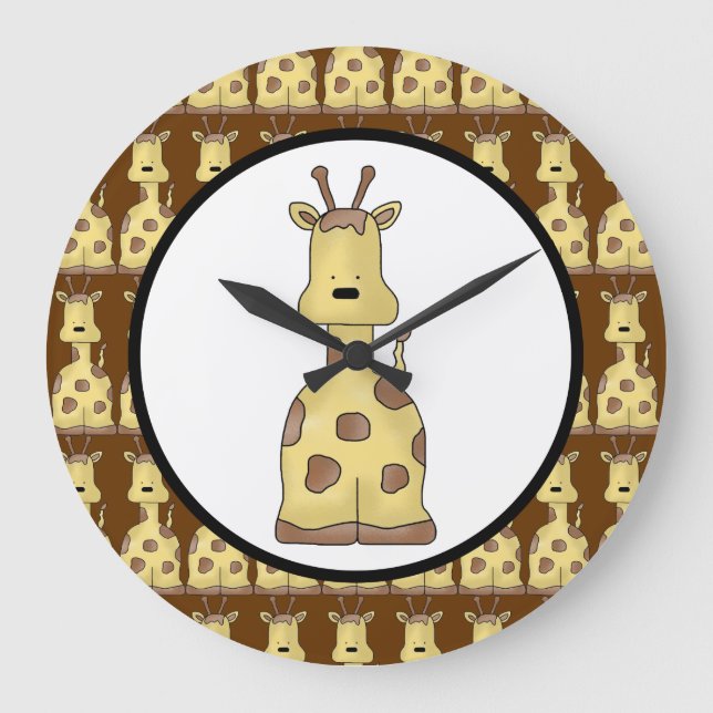 Kawaii Niedlich Friendly Cartoon Baby Giraffe Wild Große Wanduhr (Vorderseite)