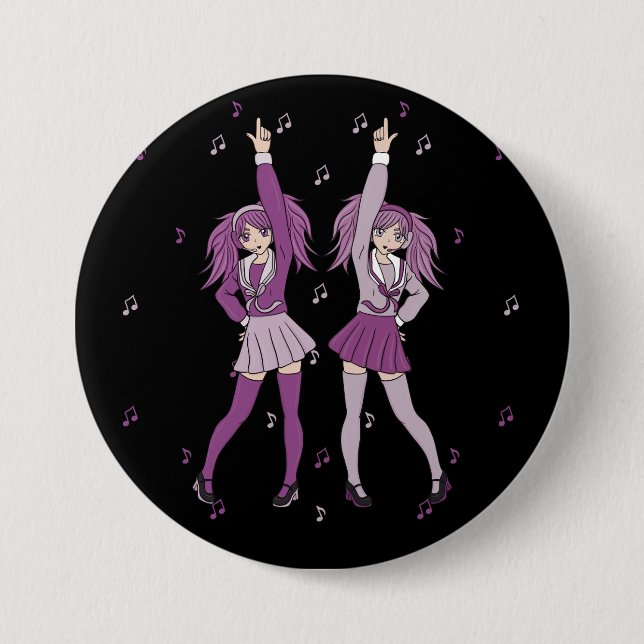 Kawaii Niedlich Harajuku Dancing Anime Girls Button (Vorderseite)
