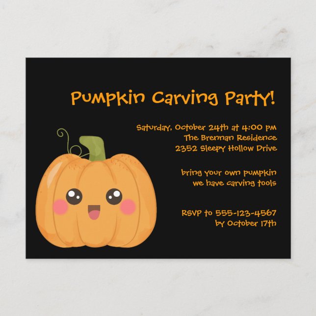 Kawaii Niedlich Pumpkin Halloween Postcard Einladu Einladungspostkarte (Vorderseite)