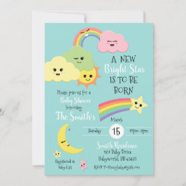 Kawaii Niedlich Star Moon Gender Neutral Baby Dusc Einladung
