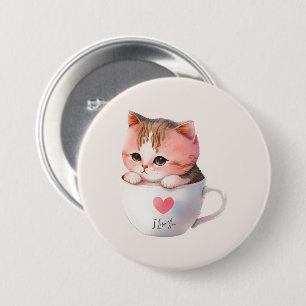 Kawaii Niedlich Striped Pink Chibi Cat Button