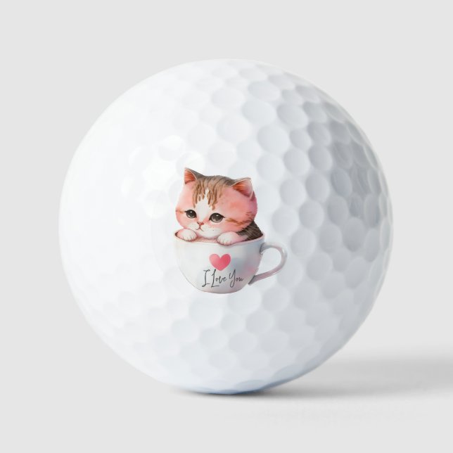 Kawaii Niedlich Striped Pink Chibi Cat Golfball (Vorderseite)