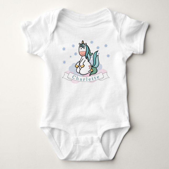 Kawaii Niedlich Unicorn Farbenfrohe Sterne Wolken  Baby Strampler (Vorderseite)