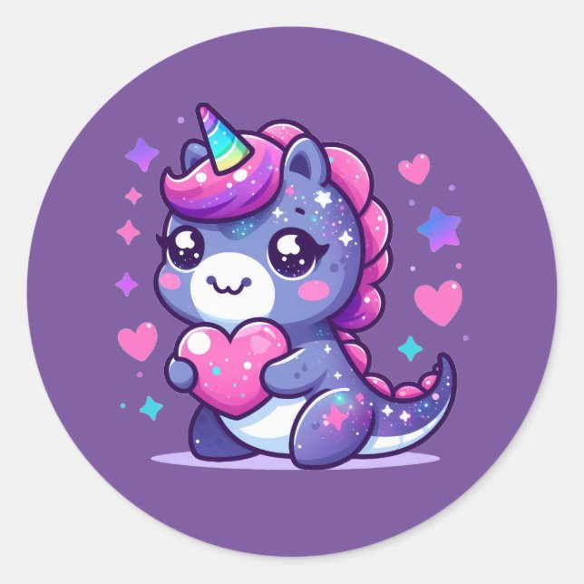 Kawaii Niedlich Valentins Einhorn Runder Aufkleber (Vorderseite)