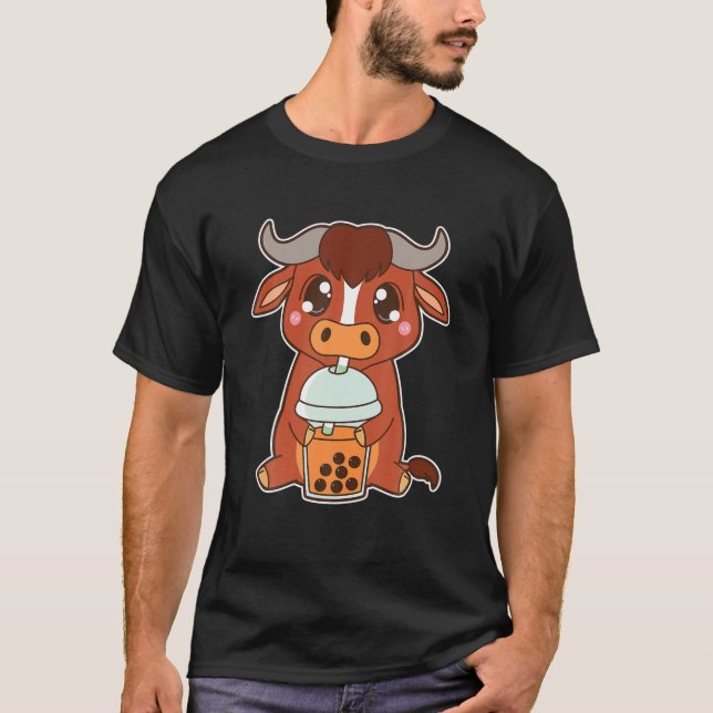 Kawaii Niedlich Zodiac Boba Ox Thai Iced Blubble P T-Shirt (Vorderseite)