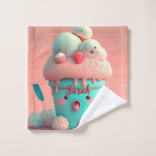 Kawaii niedliche Eiscreme Tasse Schild Fleece bl Waschlappen