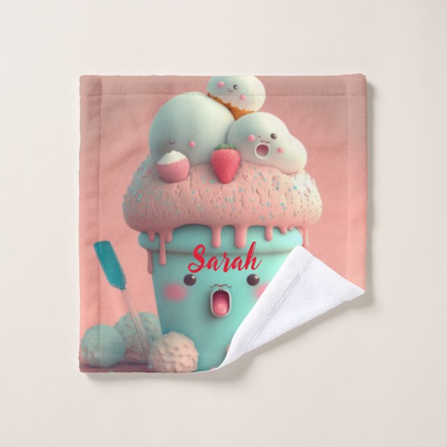 Kawaii niedliche Eiscreme Tasse Schild Fleece bl Waschlappen (Waschlappen)