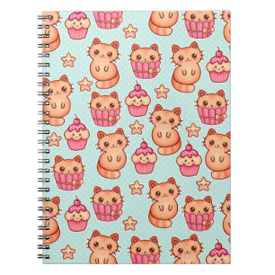 Kawaii Niedliche Katzen Cupcakes Pink und Blau Mus Notizblock